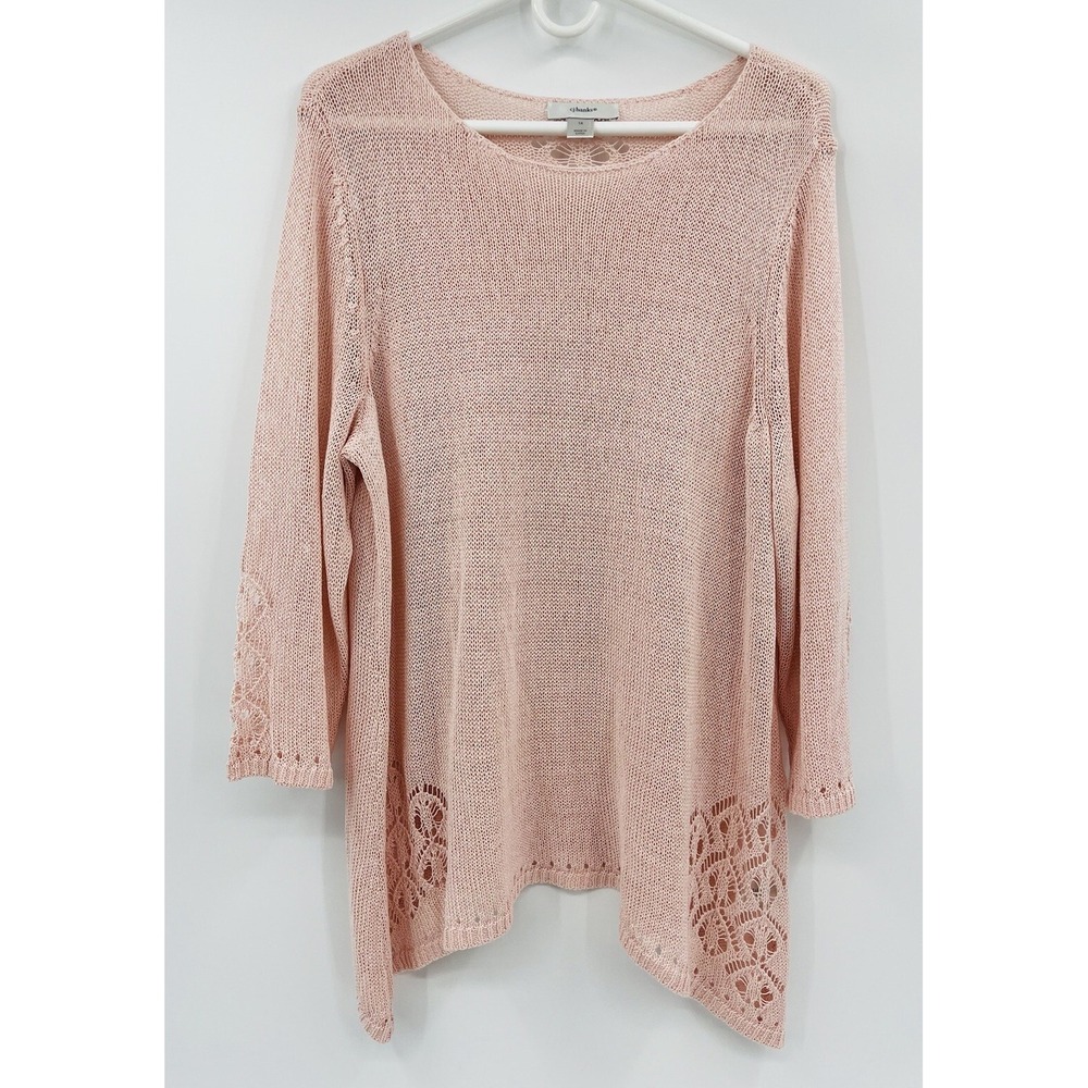 CJ Banks 1X Sweater Asymmetric Hem Open Knit 3/4 Sleeve Lightweight